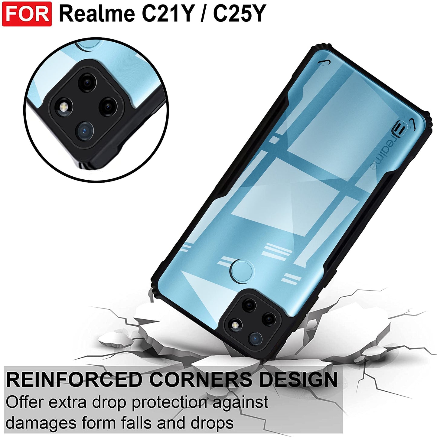 VAKIBO Super Premium Black Border Transparent Case With Corner Protection & Camera Protection Suitable for Realme C21Y
