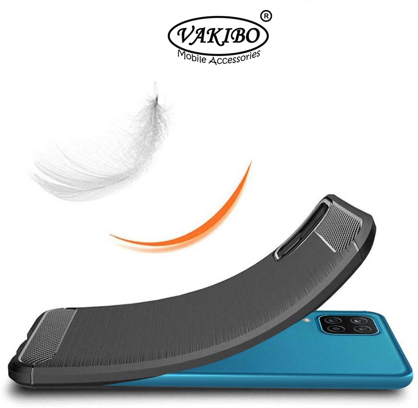 VAKIBO Carbon Fiber Brushed Black Coloured Soft TPU Back Cover Case With Camera Protection Ring Suitable for Samsung Galaxy A12