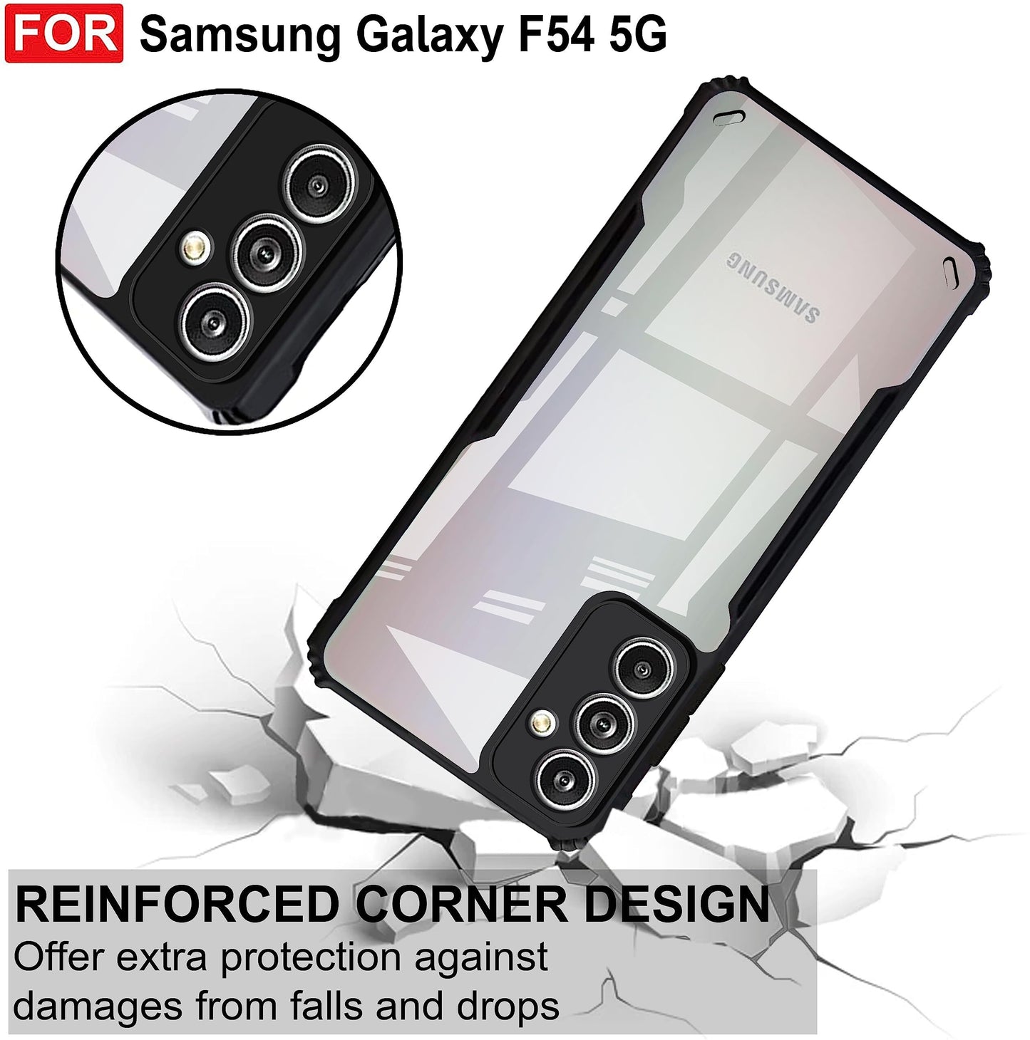 VAKIBO Super Premium Black Border Transparent Case With Corner Protection & Camera Protection Suitable for Samsung F54 5G