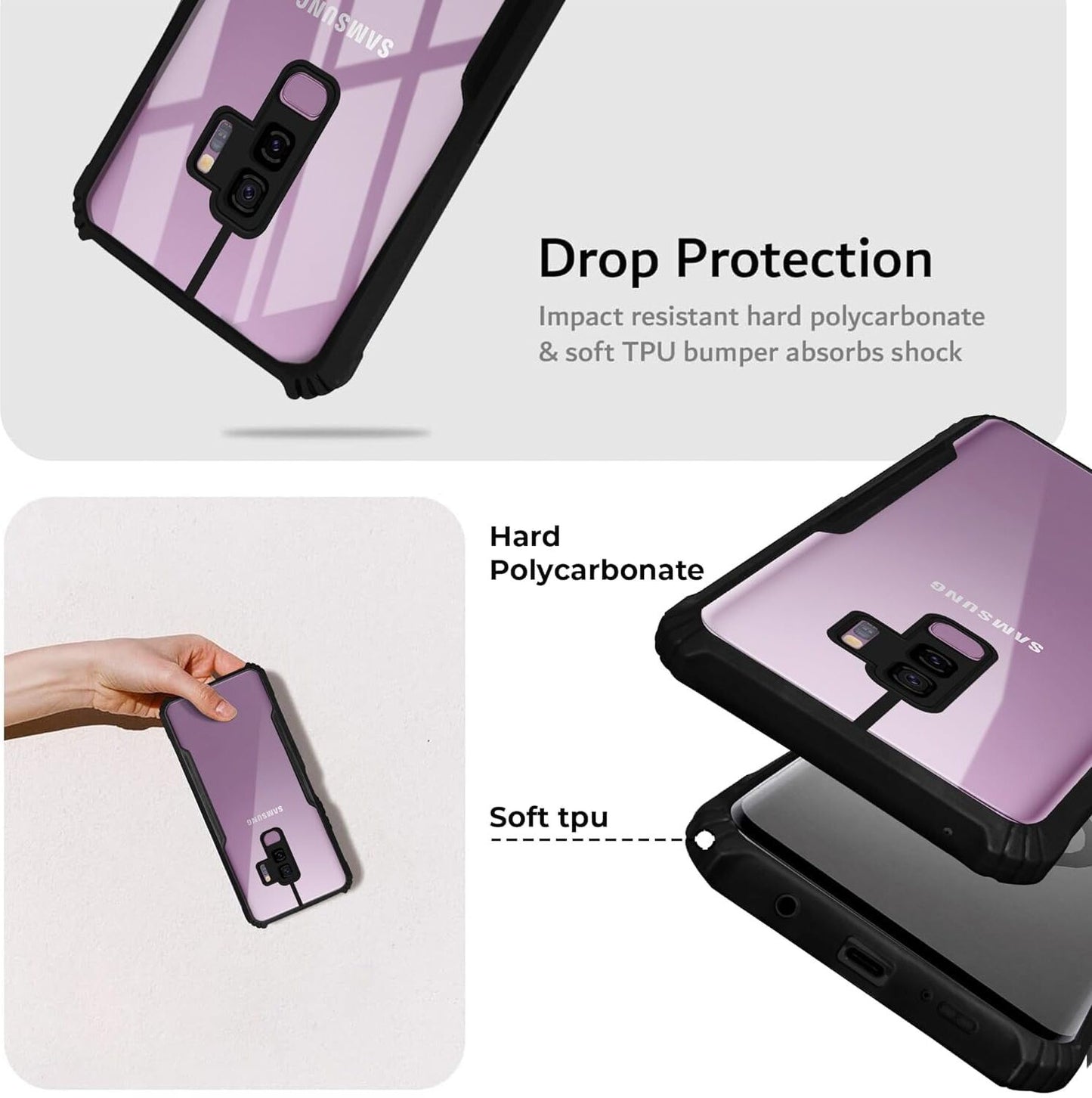 VAKIBO Super Premium Black Border Transparent Case With Corner Protection & Camera Protection Suitable for Samsung S9 Plus