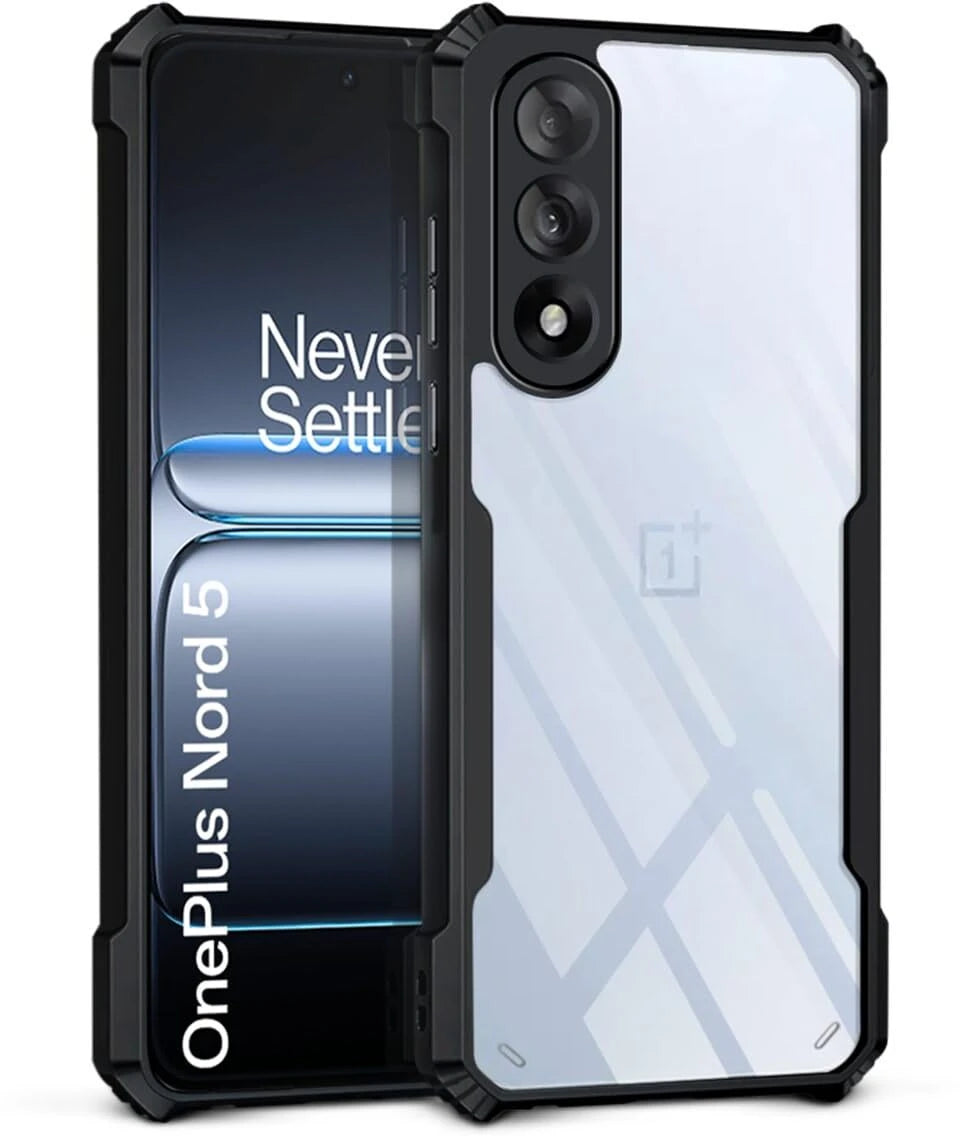 VAKIBO Best Selling Black and Transparent Coloured Made With Soft TPU and Acrylic Back Cover Case With 4 Corner and Camera Protection Suitable for OnePlus Nord 5