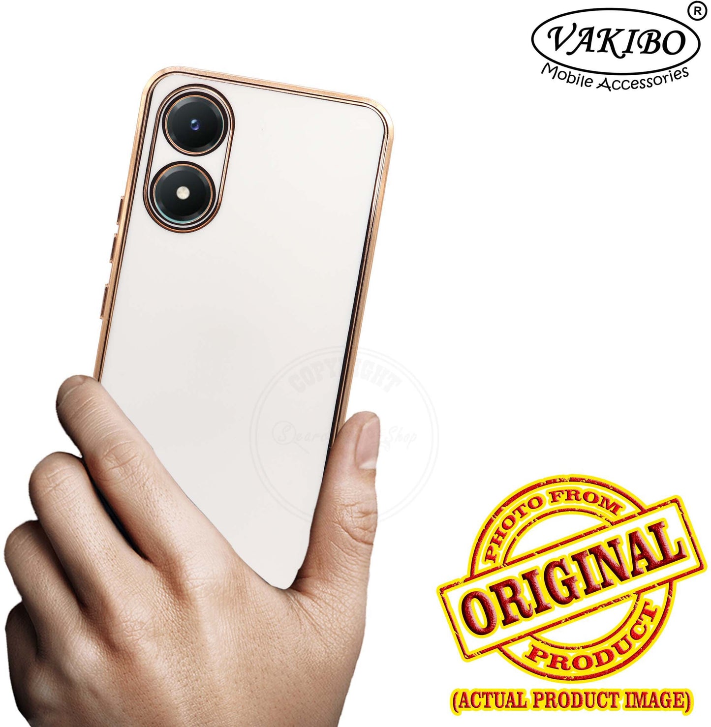 VAKIBO Golden Chrome Border White Coloured Soft TPU Back Cover Case With Camera Protection Suitable for Vivo Y02S