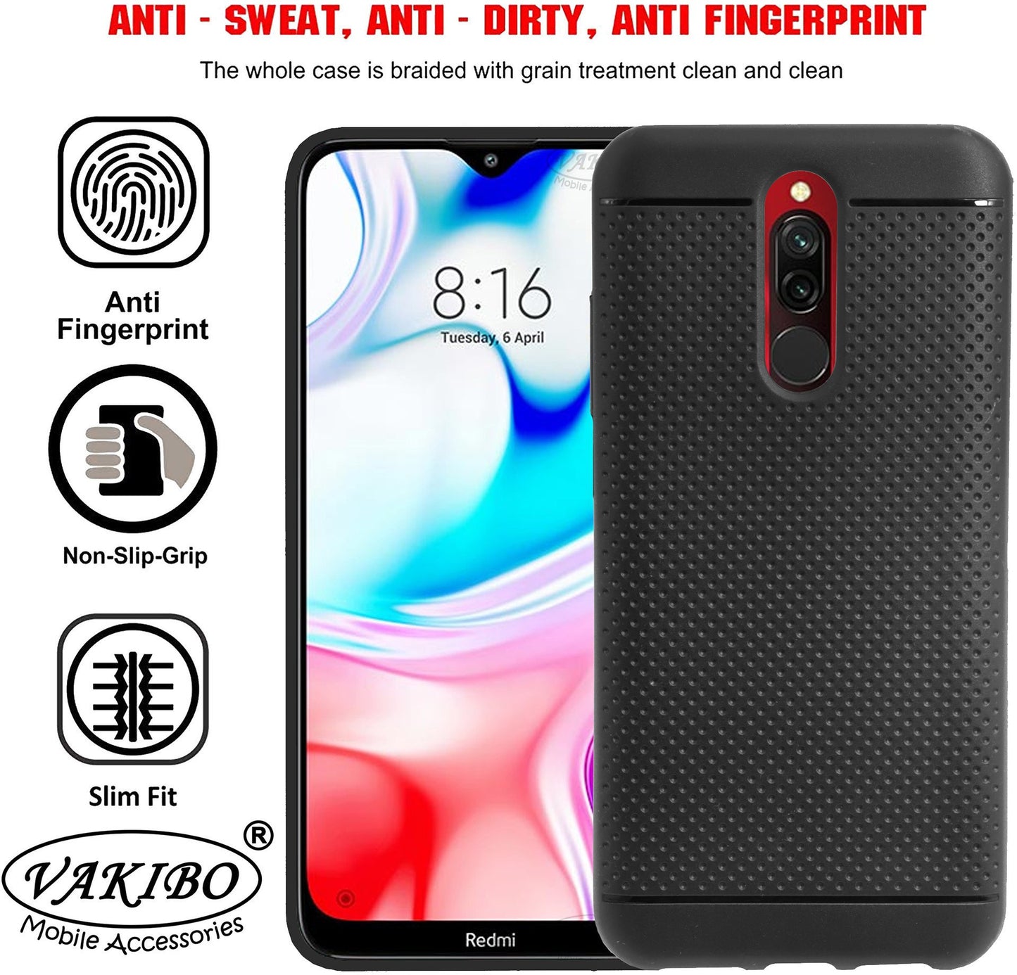 VAKIBO Dotted Design Black Coloured Soft TPU Back Cover Case Suitable for MI Redmi 8