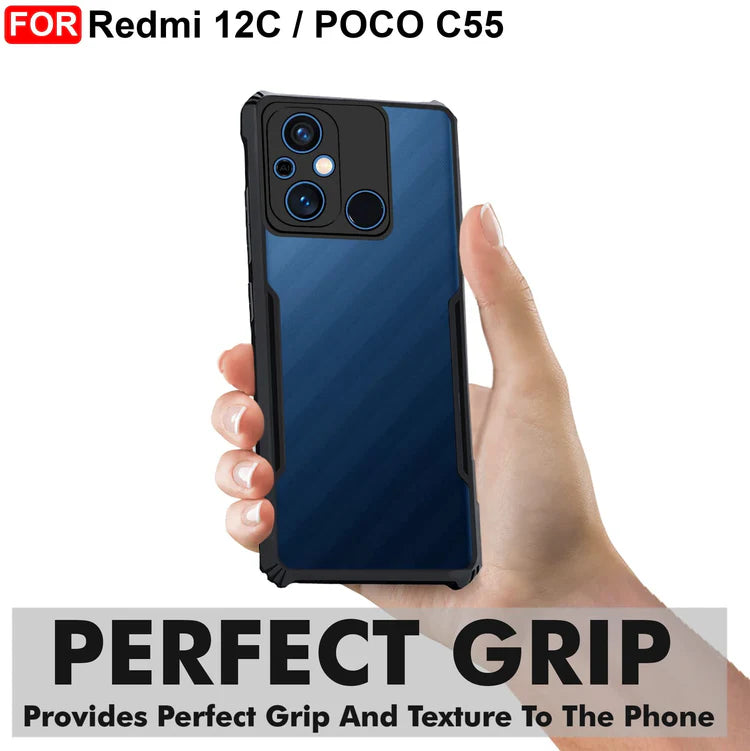 VAKIBO Best Selling Black and Transparent Back Cover Case Made With Soft TPU and Acrylic With 4 Corner and Camera Protection Suitable for Mi Poco C55