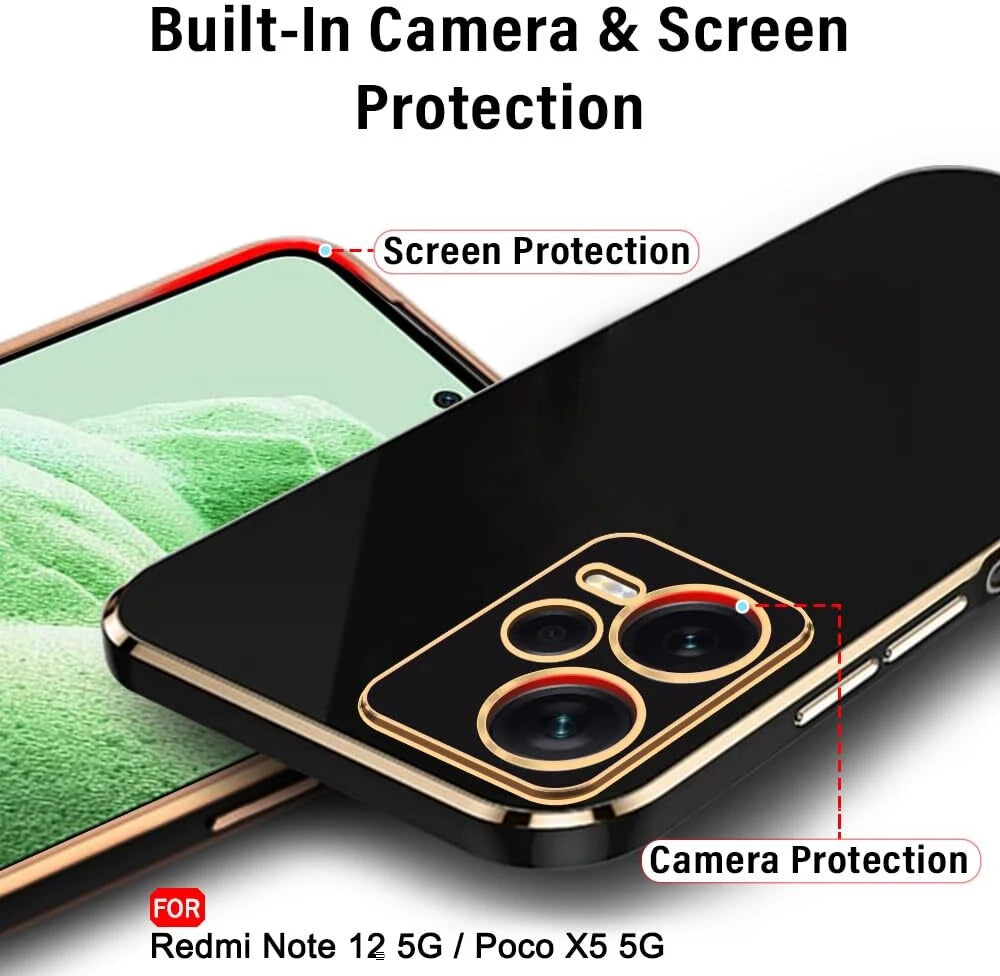 VAKIBO Golden Chrome Border Black Coloured Soft TPU Back Cover Case With Camera Protection Suitable for Mi Redmi Note 12 5g