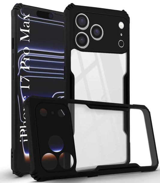 VAKIBO Best Selling Black and Transparent Coloured Made With Soft TPU and Acrylic Back Cover Case With 4 Corner and Camera Protection Suitable for iphone 17 Pro Max
