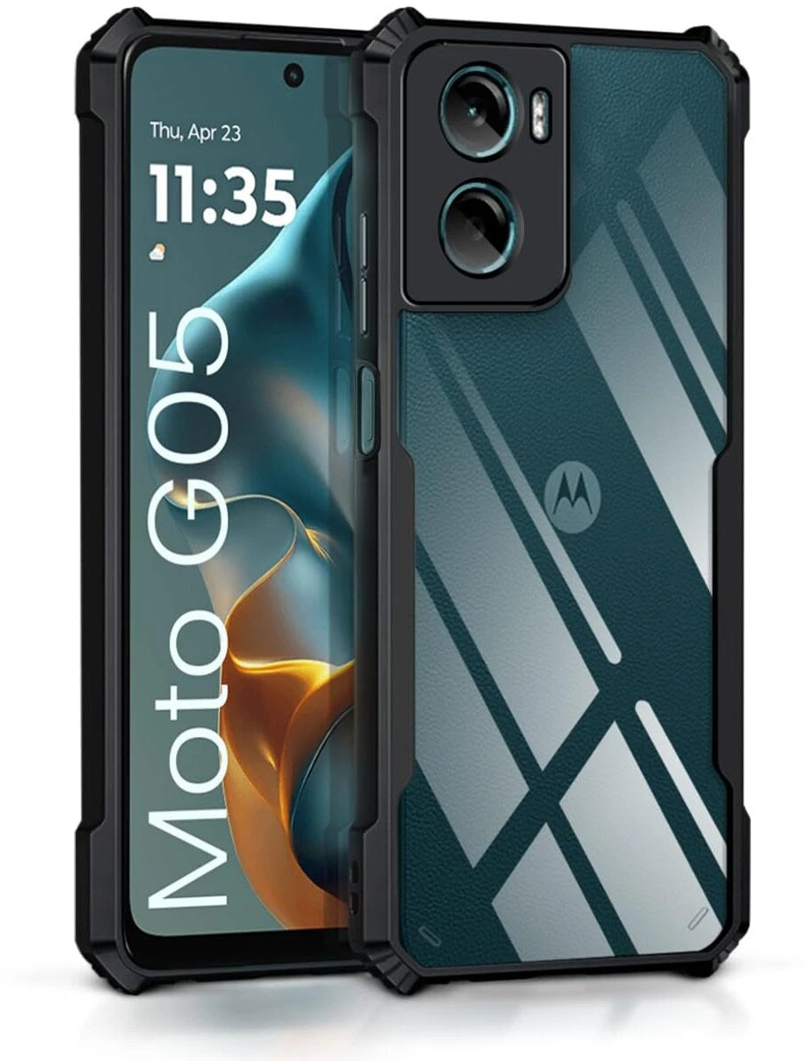 VAKIBO Best Selling Black and Transparent Back Cover Case Made With Soft TPU and Acrylic With 4 Corner and Camera Protection Suitable for Moto G05