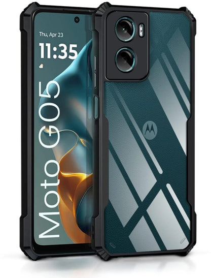 VAKIBO Best Selling Black and Transparent Back Cover Case Made With Soft TPU and Acrylic With 4 Corner and Camera Protection Suitable for Moto G05