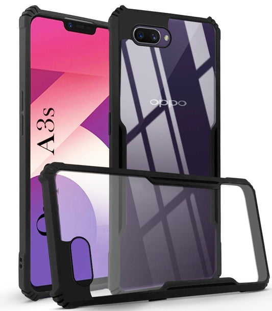 VAKIBO Best Selling Black and Transparent Back Cover Case Made With Soft TPU and Acrylic With 4 Corner and Camera Protection Suitable for Oppo A3S