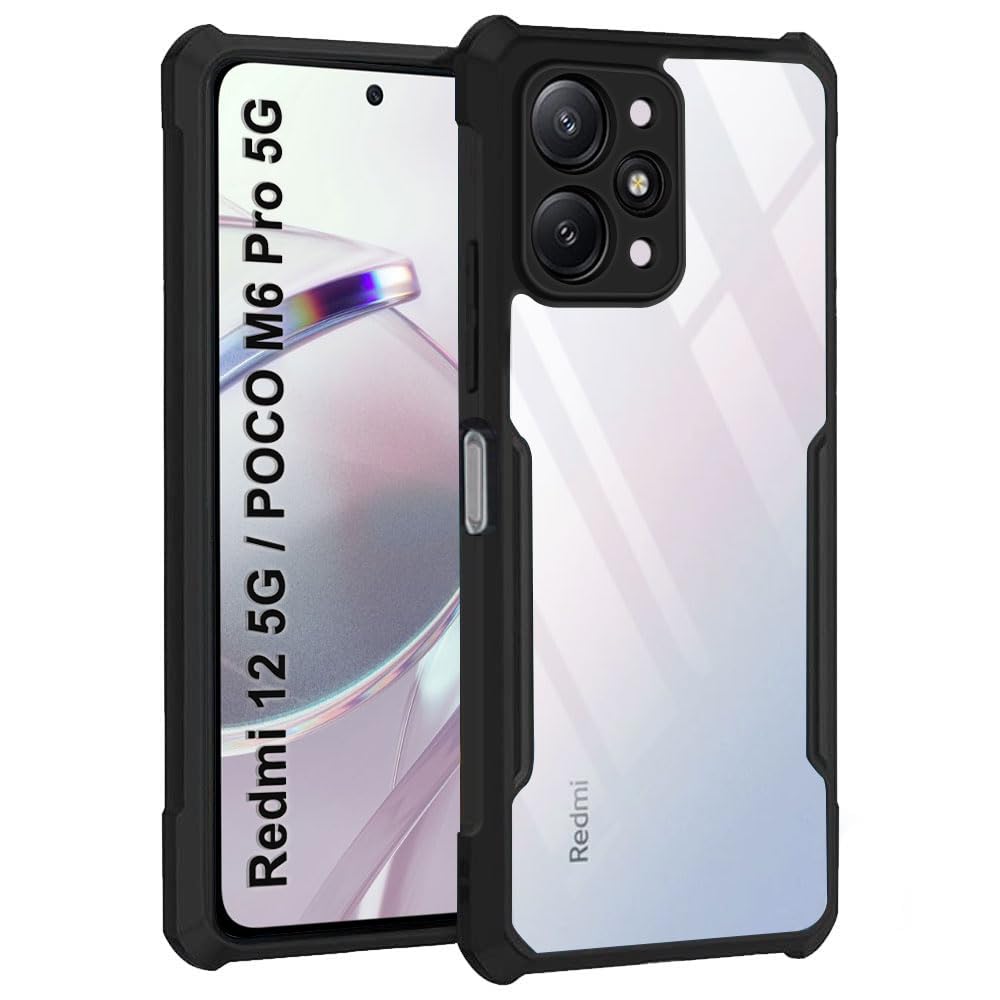 VAKIBO Super Premium Black Border Transparent Case With Corner Protection & Camera Protection Suitable for Mi Redmi 12 5G