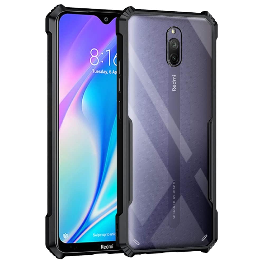 VAKIBO Best Selling Black and Transparent Coloured Made With Soft TPU and Acrylic Back Cover Case With 4 Corner and Camera Protection Suitable for Mi Redmi 8A Dual