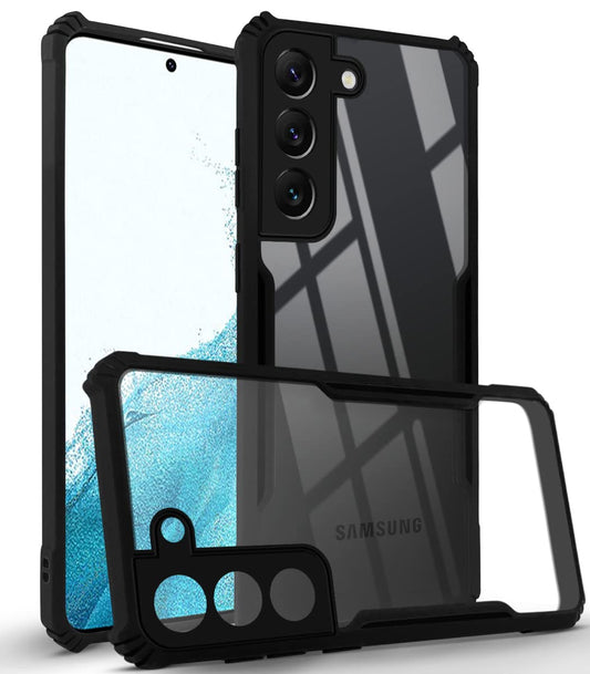 VAKIBO Best Selling Black and Transparent Coloured Made With Soft TPU and Acrylic Back Cover Case With 4 Corner and Camera Protection Suitable for Samsung Galaxy S22 Plus