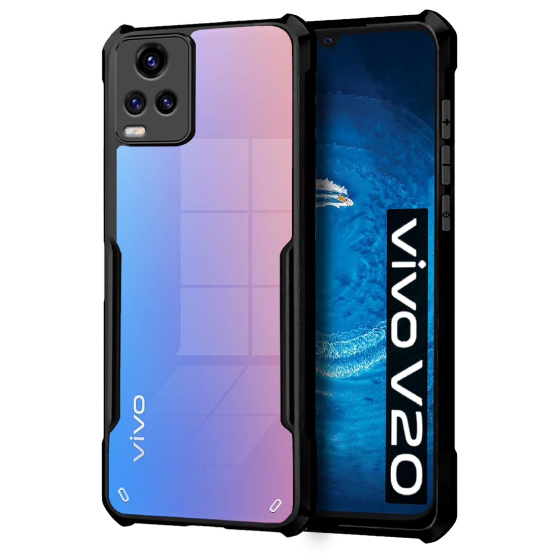 VAKIBO Super Premium Black Border Transparent Case With Corner Protection & Camera Protection Suitable for Vivo V20