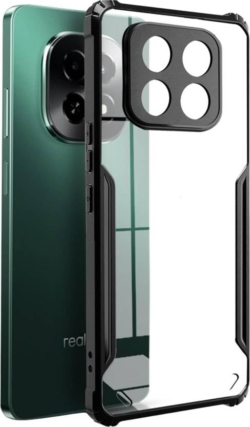 VAKIBO Best Selling Black and Transparent Coloured Made With Soft TPU and Acrylic Back Cover Case With 4 Corner and Camera Protection Suitable for Realme C63 5G