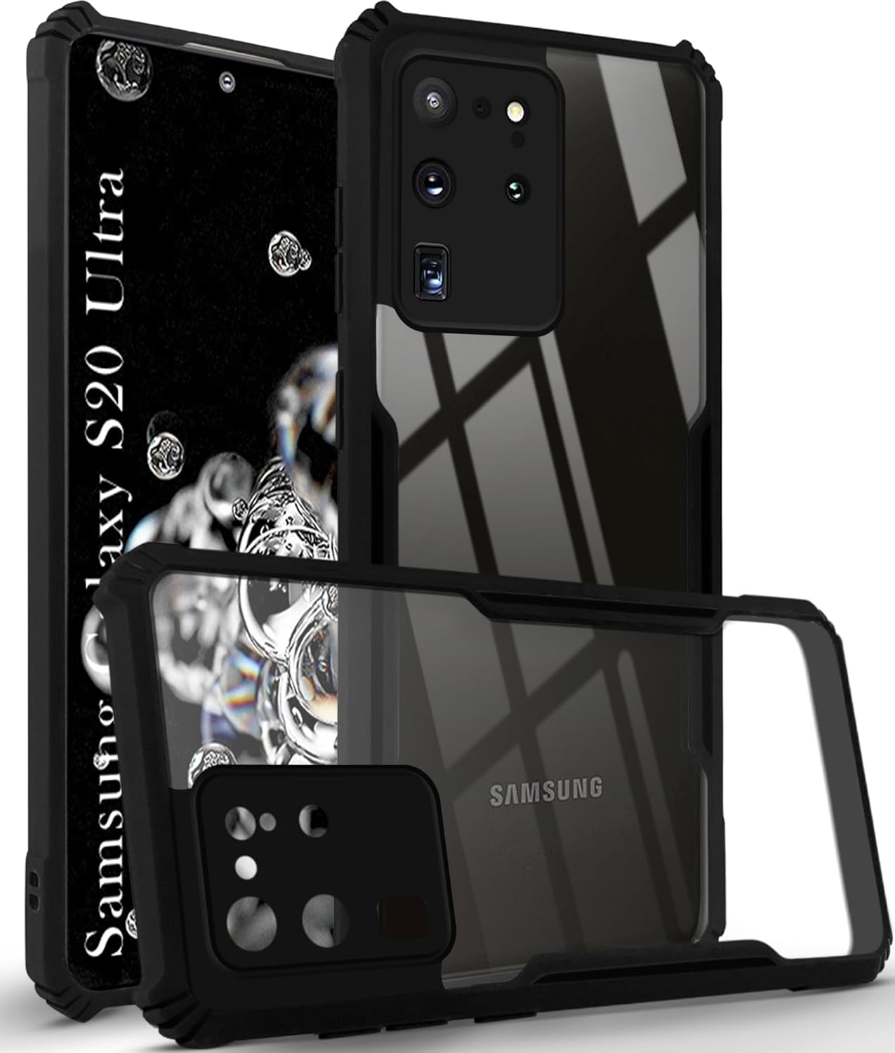VAKIBO Best Selling Black and Transparent Coloured Made With Soft TPU and Acrylic Back Cover Case With 4 Corner and Camera Protection Suitable for Samsung Galaxy S20 Ultra