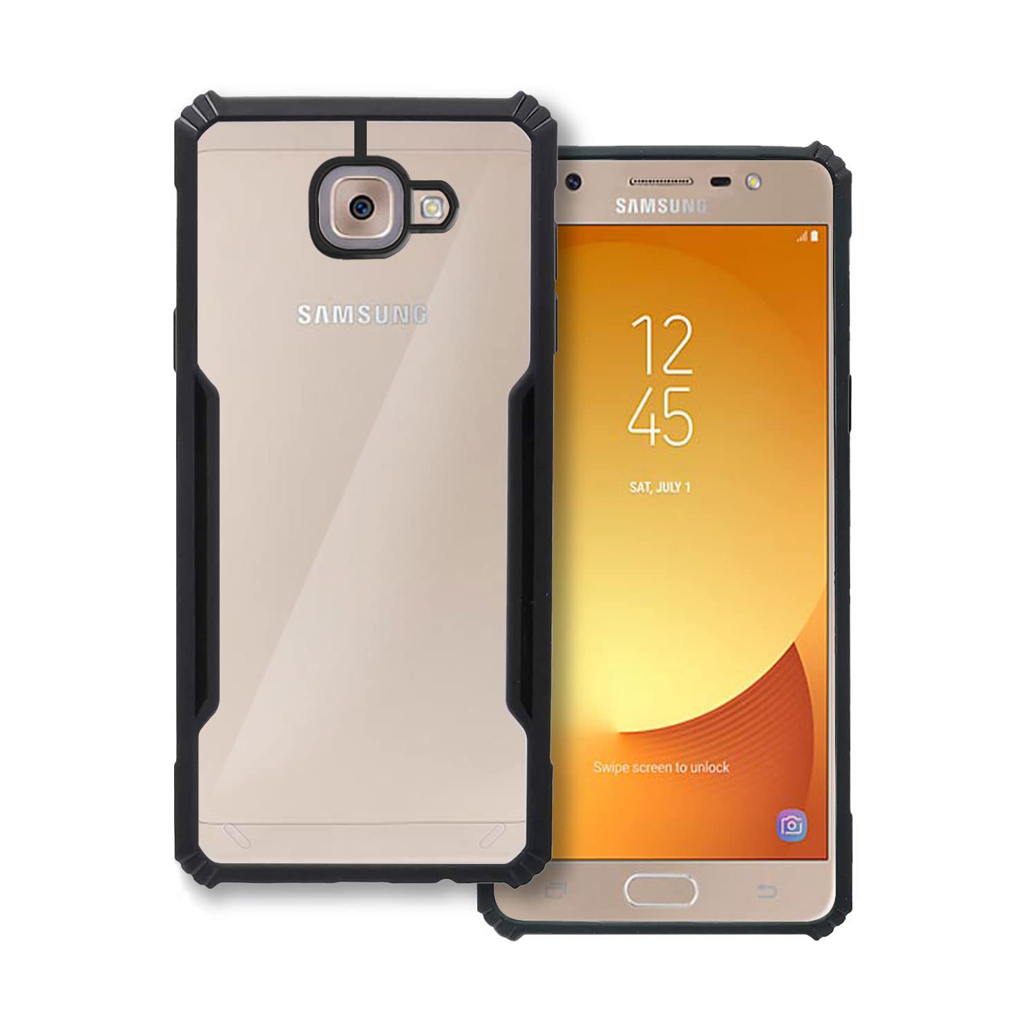 VAKIBO Super Premium Black Border Transparent Case With Corner Protection & Camera Protection Suitable for Samsung J7 Max