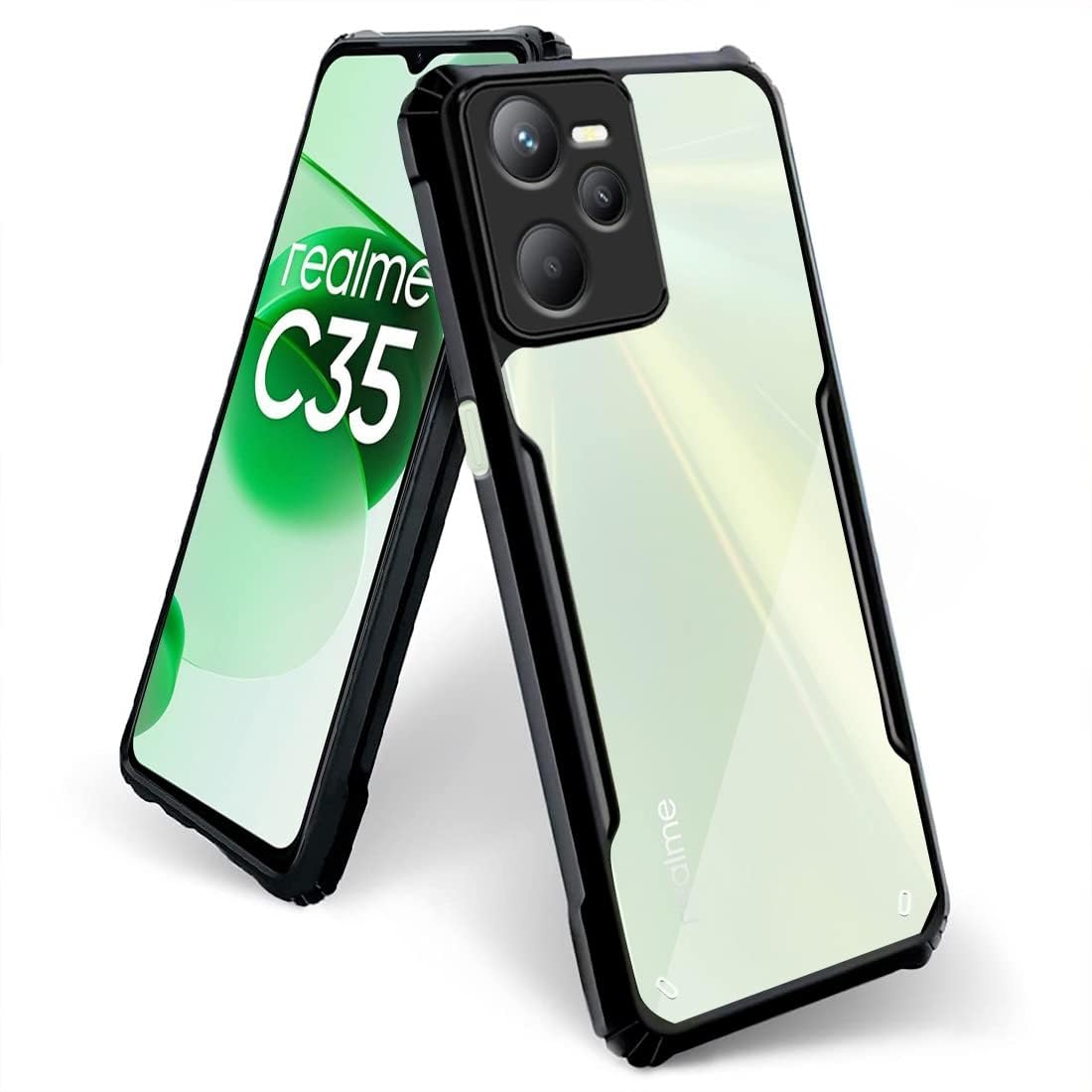 VAKIBO Best Selling Black and Transparent Back Cover Case Made With Soft TPU and Acrylic With 4 Corner and Camera Protection Suitable for Realme C35
