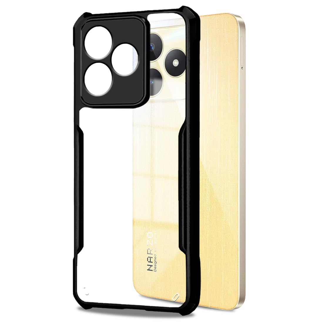 VAKIBO Best Selling Black and Transparent Coloured Made With Soft TPU and Acrylic Back Cover Case With 4 Corner and Camera Protection Suitable for Realme C63 4G
