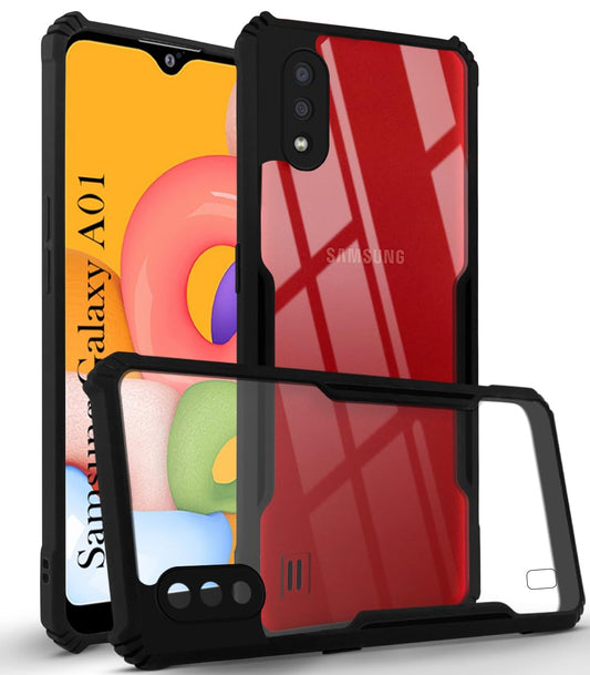 VAKIBO Best Selling Black and Transparent Coloured Made With Soft TPU and Acrylic Back Cover Case With 4 Corner and Camera Protection Suitable for Samsung Galaxy A01