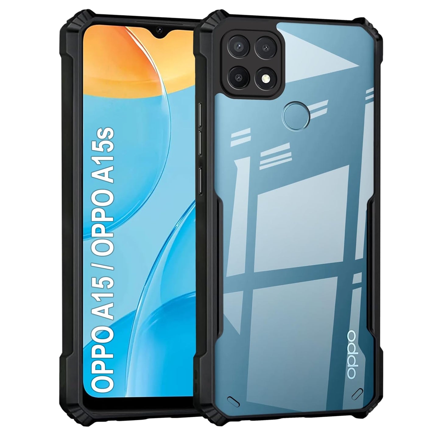 VAKIBO Best Selling Black and Transparent Coloured Made With Soft TPU and Acrylic Back Cover Case With 4 Corner and Camera Protection Suitable for Oppo A15s