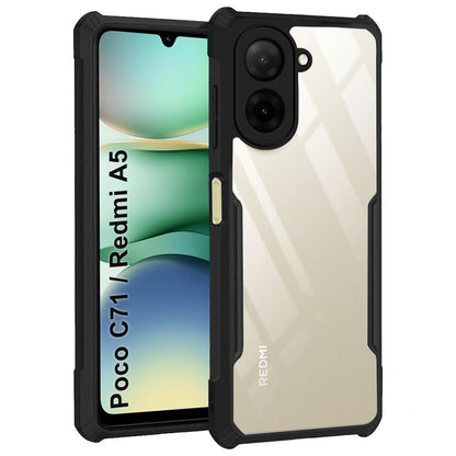VAKIBO Best Selling Black and Transparent Coloured Made With Soft TPU and Acrylic Back Cover Case With 4 Corner and Camera Protection Suitable for Mi Poco C71