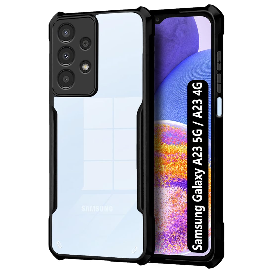 VAKIBO Super Premium Black Border Transparent Case With Corner Protection & Camera Protection Suitable for Samsung A23 4G