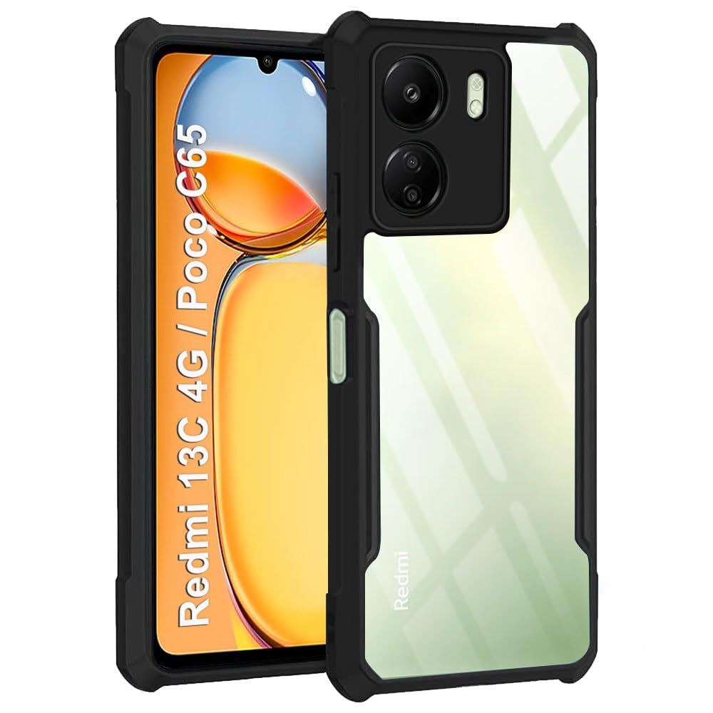 VAKIBO Super Premium Black Border Transparent Case With Corner Protection & Camera Protection Suitable for Mi Redmi 13C 4G