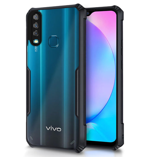 VAKIBO Best Selling Black and Transparent Coloured Made With Soft TPU and Acrylic Back Cover Case With 4 Corner and Camera Protection Suitable for Vivo Y15