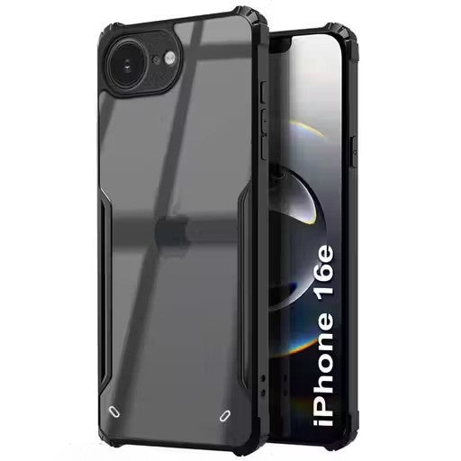 VAKIBO Best Selling Black and Transparent Coloured Made With Soft TPU and Acrylic Back Cover Case With 4 Corner and Camera Protection Suitable for iPhone 16E