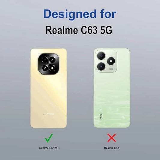 VAKIBO Best Selling Black and Transparent Coloured Made With Soft TPU and Acrylic Back Cover Case With 4 Corner and Camera Protection Suitable for Realme C63 5G