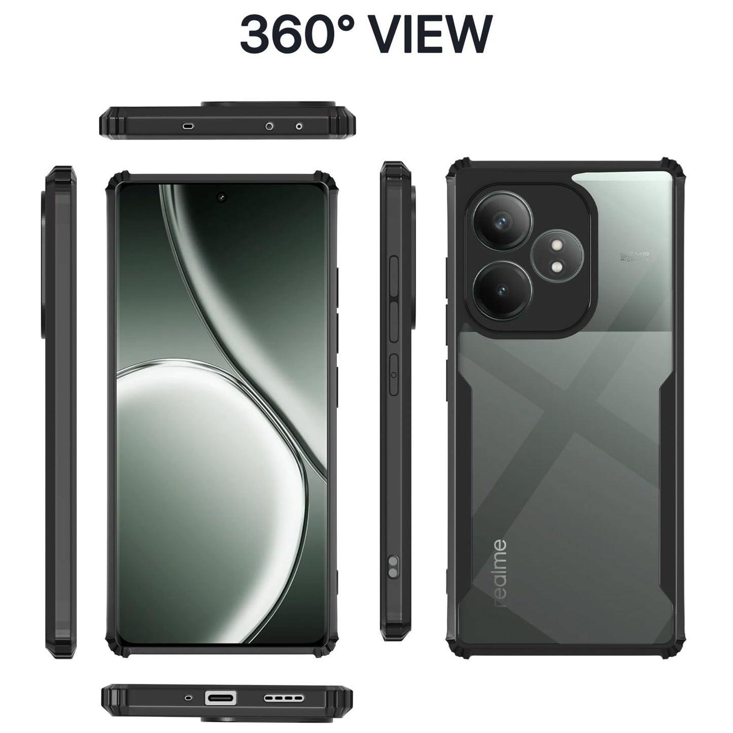 VAKIBO Super Premium Black Border Transparent Case With Corner Protection & Camera Protection Suitable for Realme GT6T