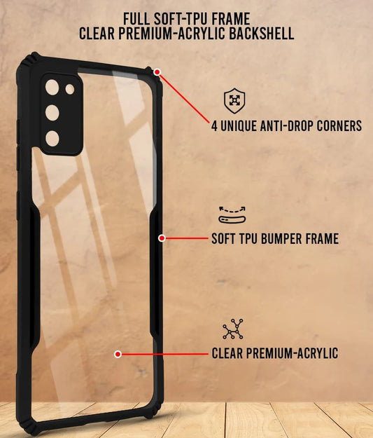 VAKIBO Super Premium Black Border Transparent Case With Corner Protection & Camera Protection Suitable for Samsung Galaxy M02s/Samsung Galaxy F02s