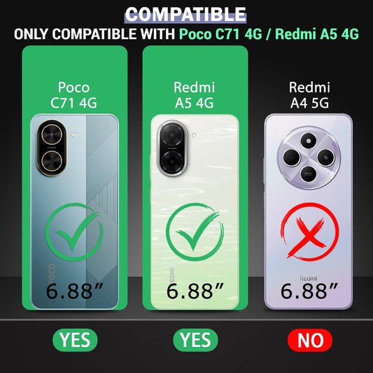 VAKIBO Best Selling Black and Transparent Coloured Made With Soft TPU and Acrylic Back Cover Case With 4 Corner and Camera Protection Suitable for Mi Poco C71