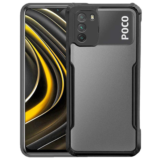 VAKIBO Super Premium Black Border Transparent Case With Corner Protection & Camera Protection Suitable for Mi Poco M3