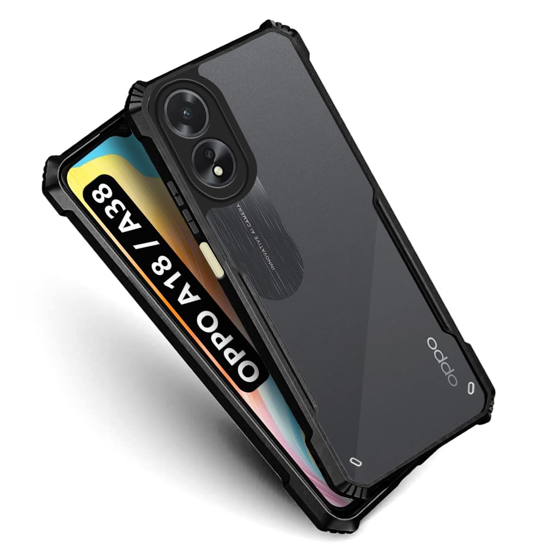VAKIBO Super Premium Black Border Transparent Case With Corner Protection & Camera Protection Suitable for Oppo A18 4G