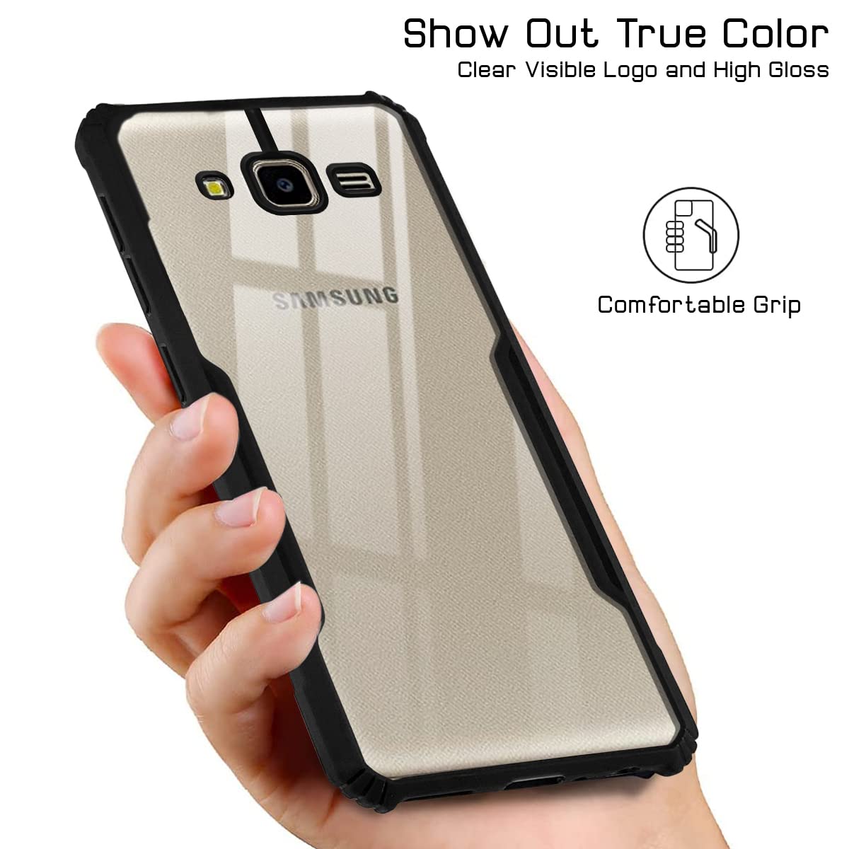 VAKIBO Super Premium Black Border Transparent Case With Corner Protection & Camera Protection Suitable for Samsung Galaxy J7
