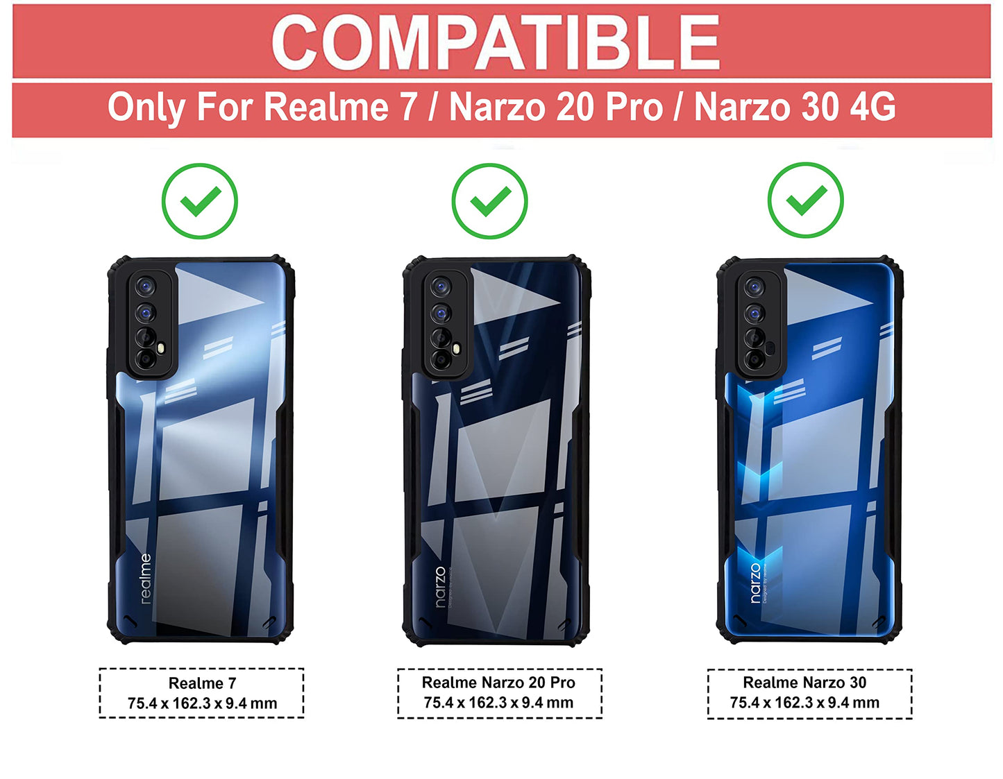 VAKIBO Best Selling Black and Transparent Back Cover Case Made With Soft TPU and Acrylic With 4 Corner and Camera Protection Suitable for Realme 7