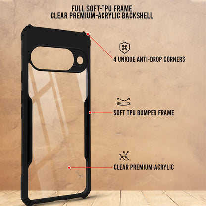 VAKIBO Best Selling Black and Transparent Coloured Made With Soft TPU and Acrylic Back Cover Case With 4 Corner and Camera Protection Suitable for Google Pixel 10
