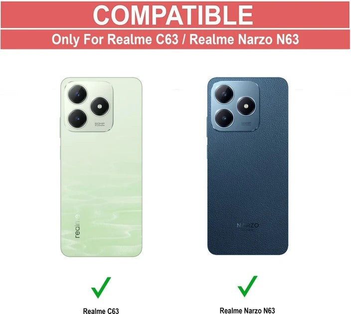 VAKIBO Best Selling Black and Transparent Coloured Made With Soft TPU and Acrylic Back Cover Case With 4 Corner and Camera Protection Suitable for Realme C63 4G