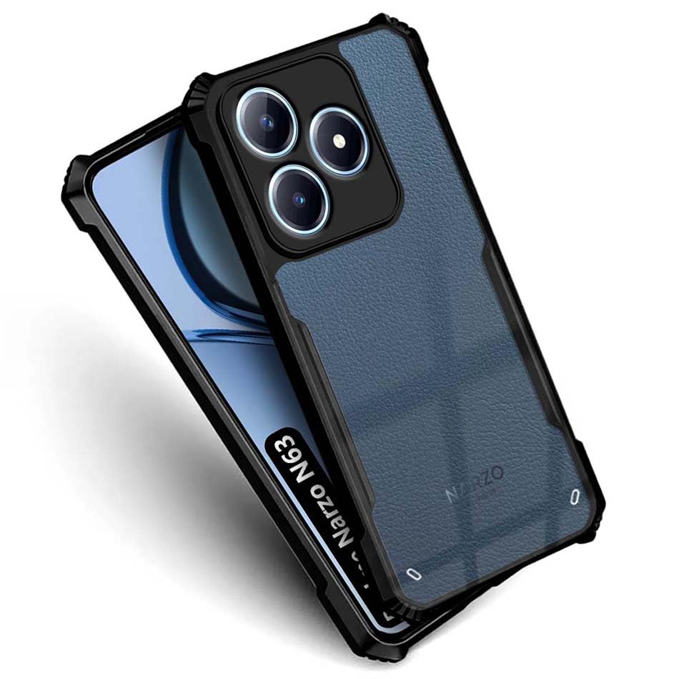 VAKIBO Super Premium Black Border Transparent Case With Corner Protection & Camera Protection Suitable for Realme Narzo N63