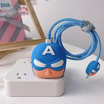 Cute Silicone Charger Case Cover with 360-degree Full Protection Cartoon Design Suitable for iPhone for 18-20W ,Adapter Charger Cover (blue superhero)