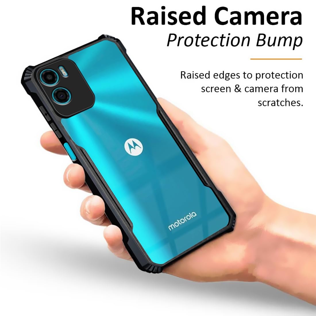 VAKIBO Super Premium Black Border Transparent Case With Corner Protection & Camera Protection Suitable for Moto E22S