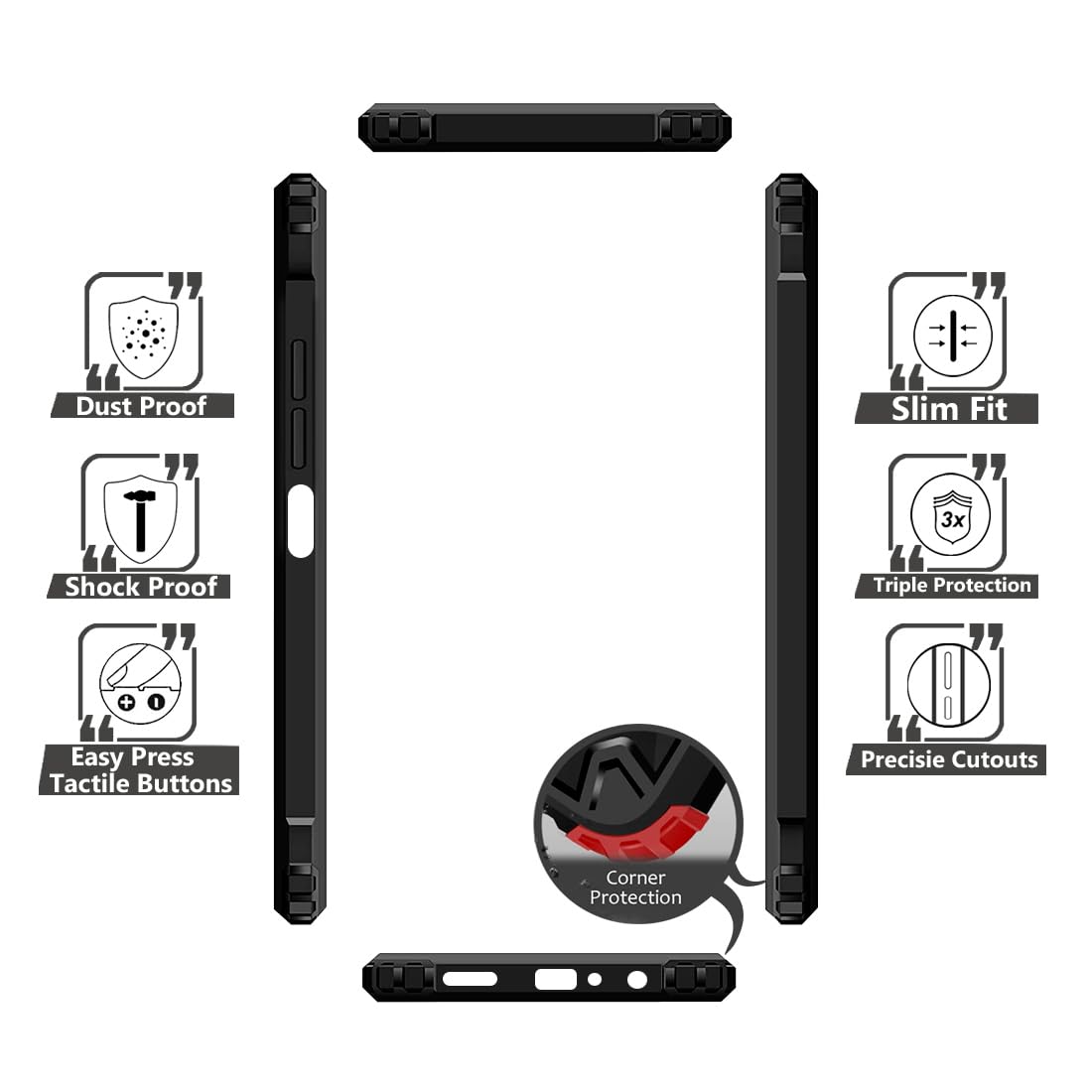 VAKIBO Super Premium Black Border Transparent Case With Corner Protection & Camera Protection Suitable for Tecno Pop 8