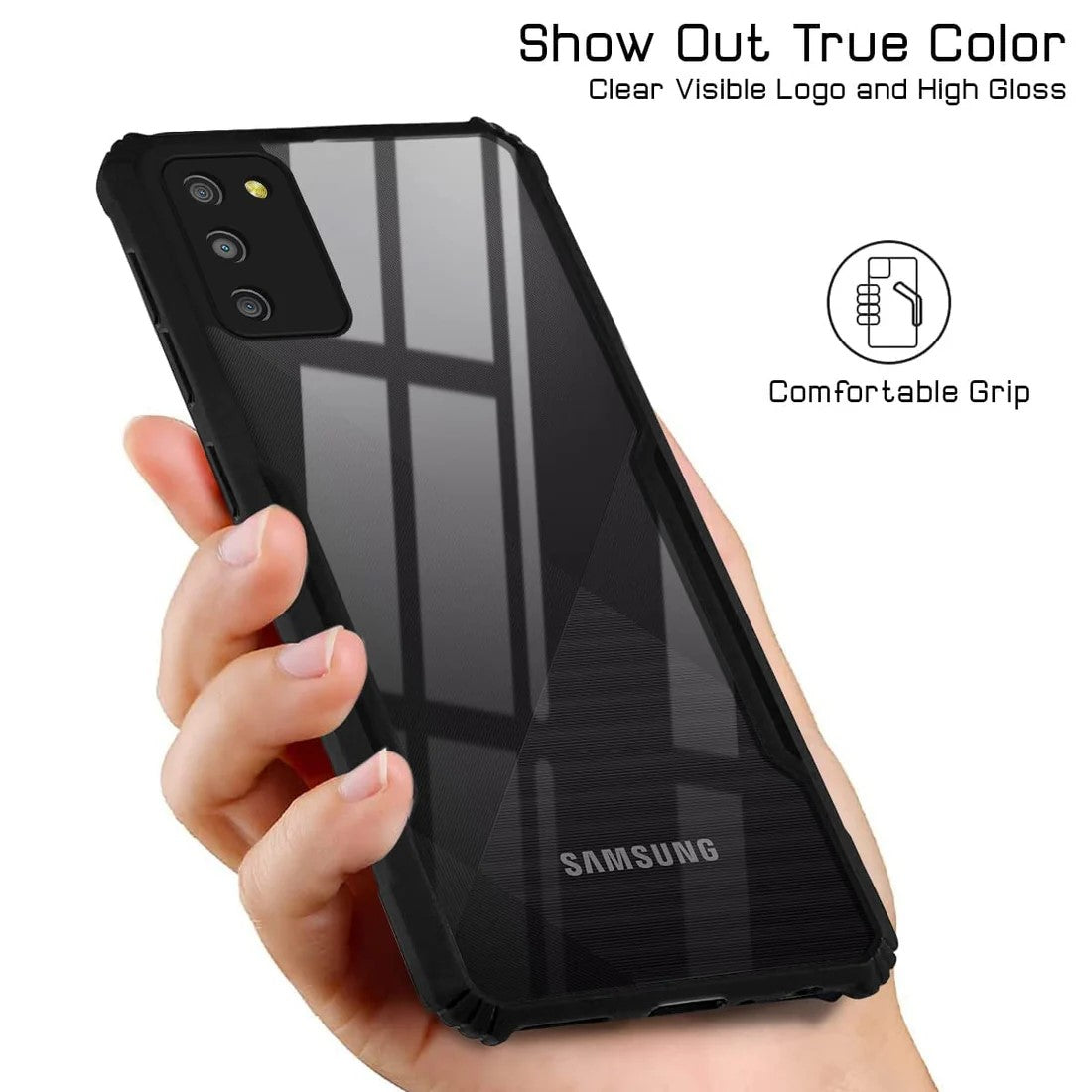 VAKIBO Super Premium Black Border Transparent Case With Corner Protection & Camera Protection Suitable for Samsung Galaxy M02s/Samsung Galaxy F02s