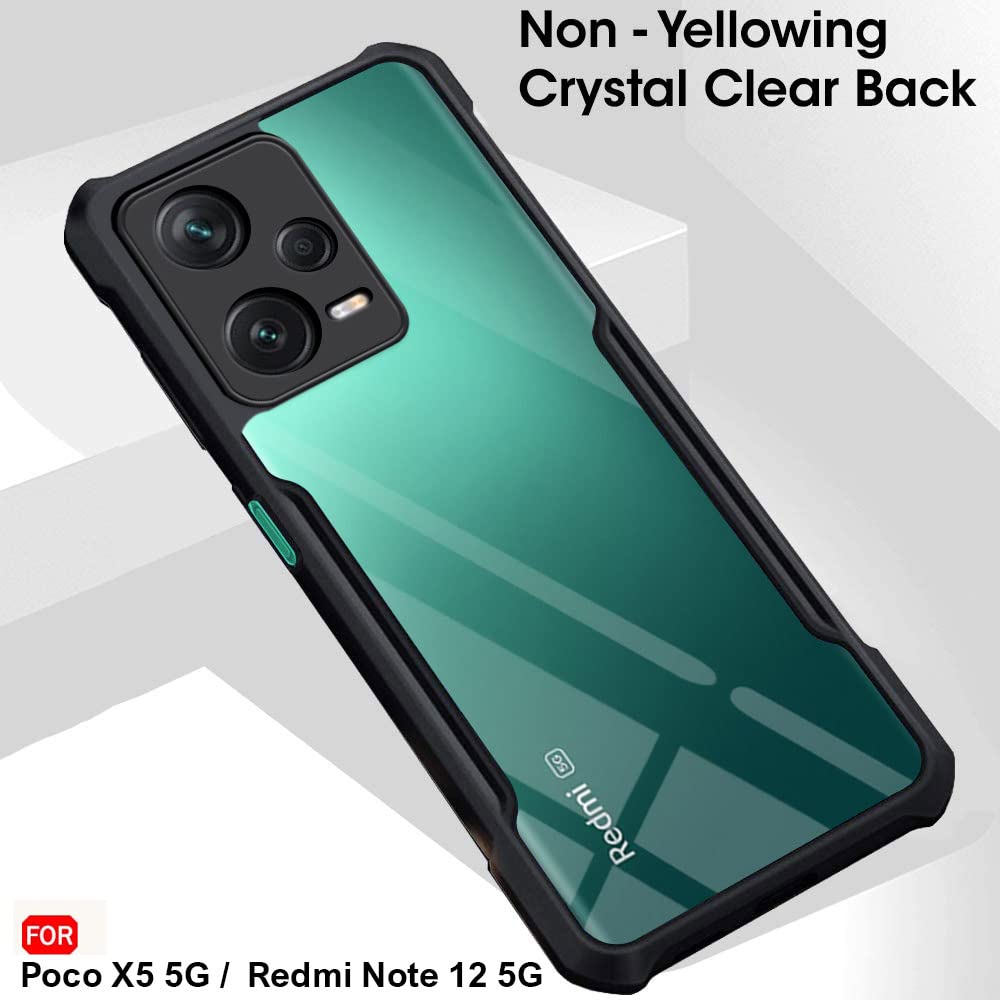 VAKIBO Super Premium Black Border Transparent Case With Corner Protection & Camera Protection Suitable for Mi Redmi Note 12 5G