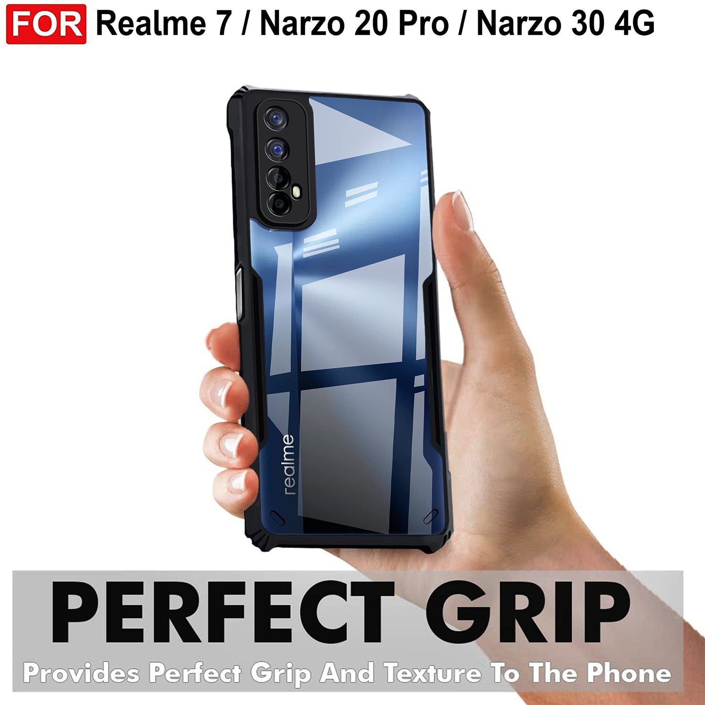VAKIBO Best Selling Black and Transparent Back Cover Case Made With Soft TPU and Acrylic With 4 Corner and Camera Protection Suitable for Realme 7