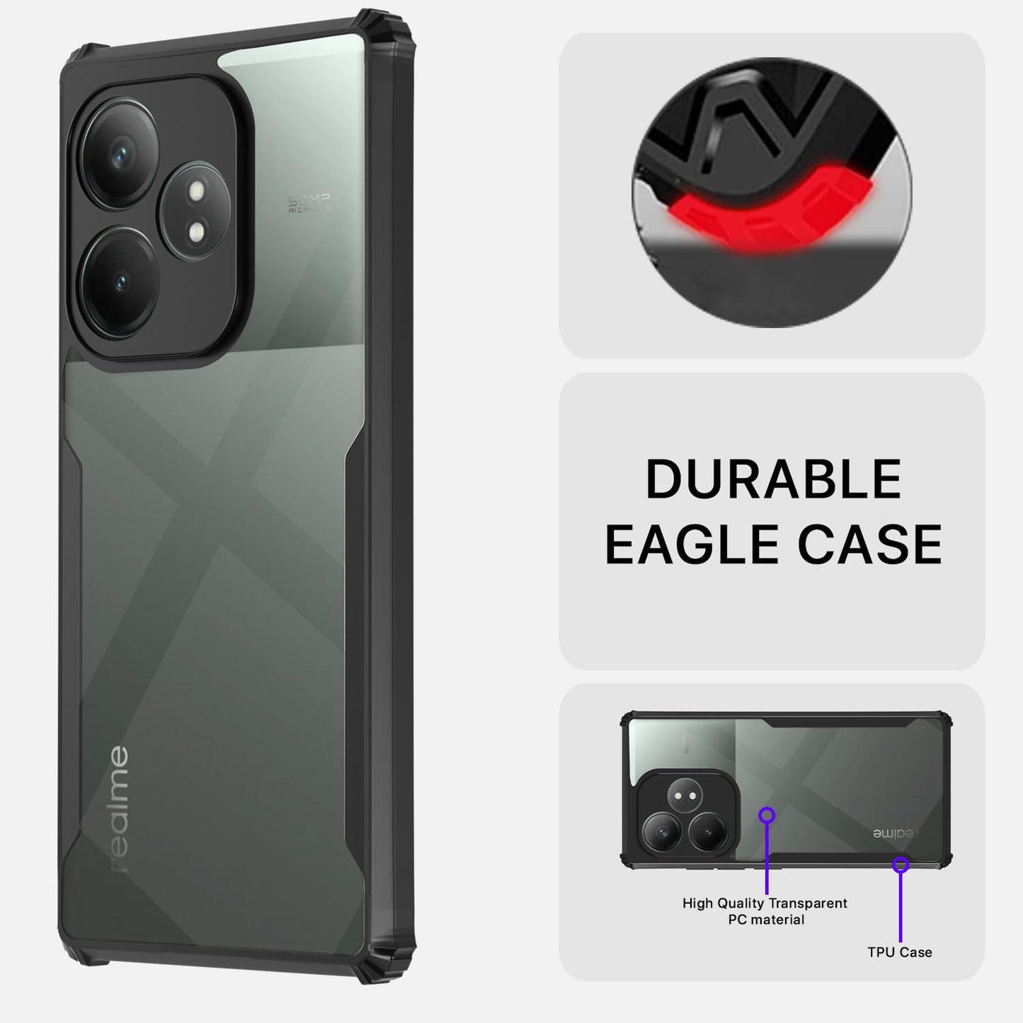 VAKIBO Super Premium Black Border Transparent Case With Corner Protection & Camera Protection Suitable for Realme GT6