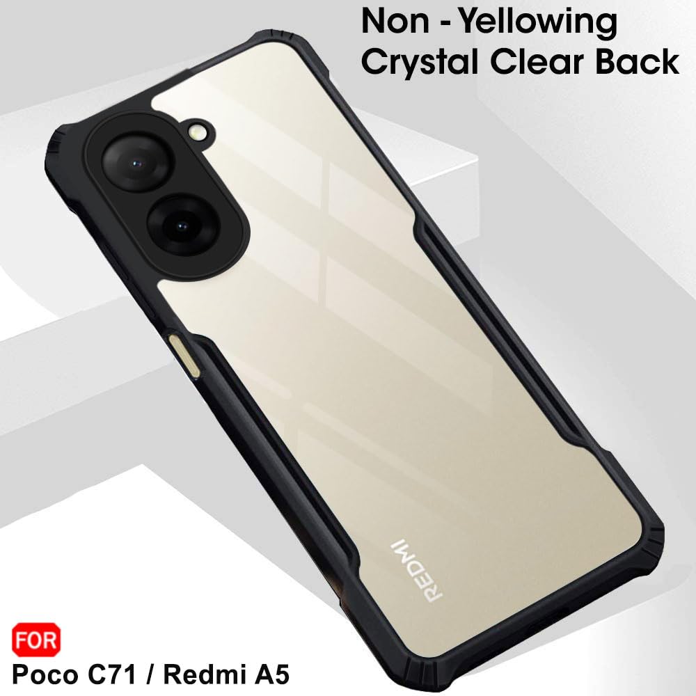 VAKIBO Best Selling Black and Transparent Coloured Made With Soft TPU and Acrylic Back Cover Case With 4 Corner and Camera Protection Suitable for Mi Poco C71