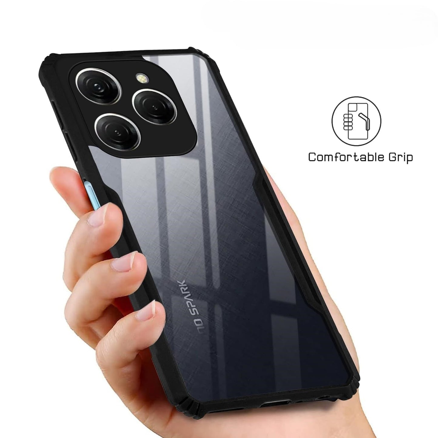 VAKIBO Super Premium Black Border Transparent Case With Corner Protection & Camera Protection Suitable for Tecno Spark 20 Pro