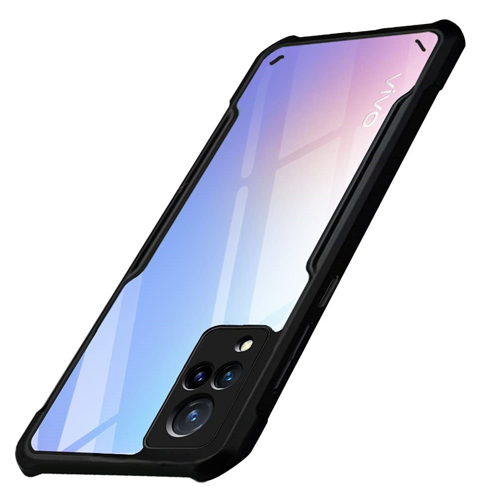 VAKIBO Best Selling Black and Transparent Coloured Made With Soft TPU and Acrylic Back Cover Case With 4 Corner and Camera Protection Suitable for Vivo V21